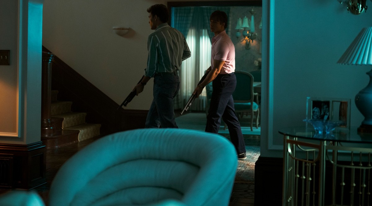 Monsters: The Lyle And Erik Menendez Story. (L to R) Cooper Koch as Erik Menendez, Nicholas Chavez as Lyle Menendez in episode 201 of Monsters: The Lyle And Erik Menendez Story. Cr. Miles Crist/Netfli ...