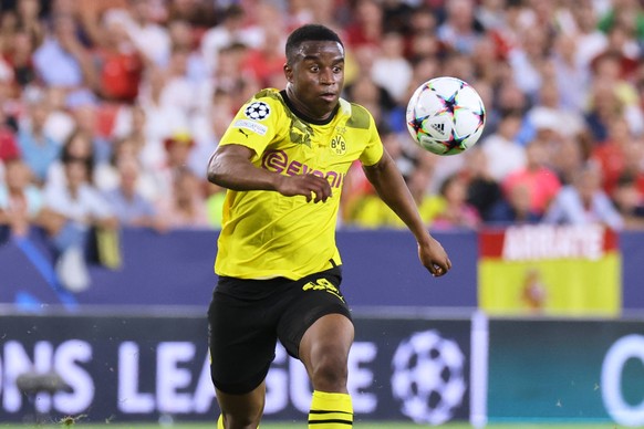 Sevilla CF V Borussia Dortmund: Group G - UEFA Champions League Youssoufa Moukoko of Borussia Dortmund control the ball during the UEFA Champions League Group G stage match between Sevilla FC and Boru ...