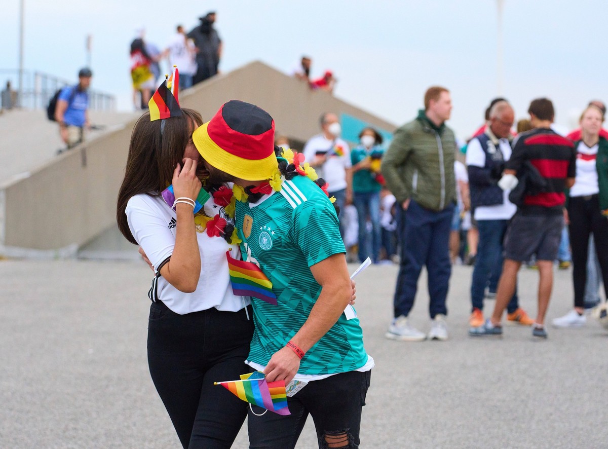 German fans visit the Group F match GERMANY - HUNGARY 2-2 at the football UEFA European Championships 2020 in Season 2020/2021 on June 23, 2021 in Munich, Germany.
