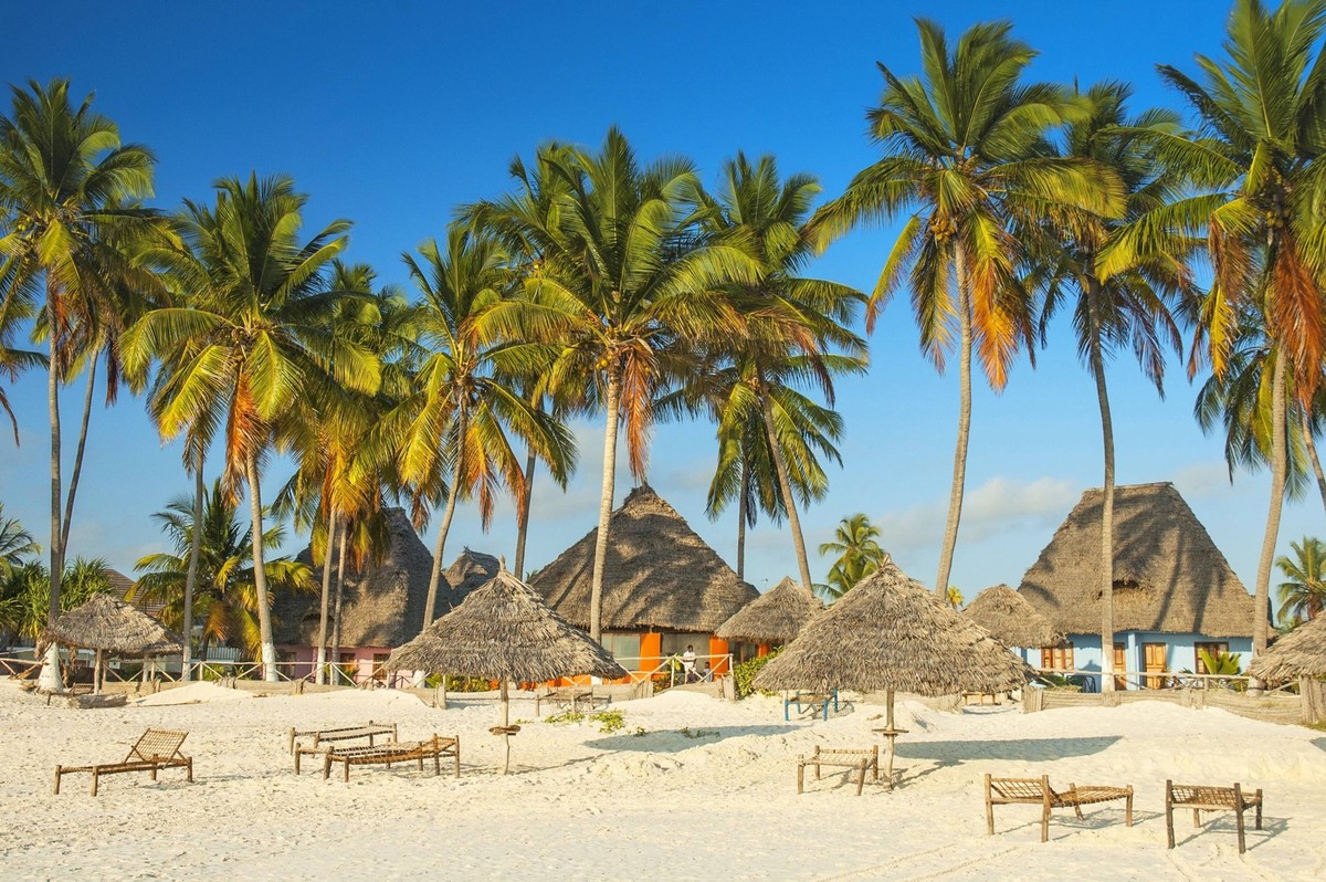 Beautiful Zanzibar beach hotel with traditional exotic beach huts, Zanzibar, Tanzania. PUBLICATIONxINxGERxSUIxAUTxONLY BEW1D215C59