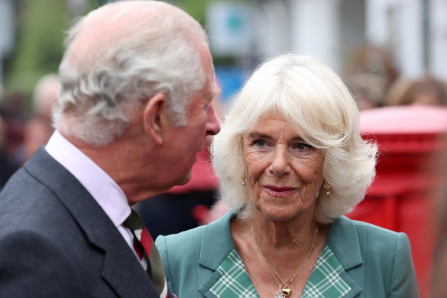 AYR, SCOTLAND - SEPTEMBER 09: Prince Charles, Prince of Wales and Camilla, Duchess of Cornwall known as the Duke and Duchess of Rothesay when in Scotland, visits Alloway mainstreet on September 09, 20 ...