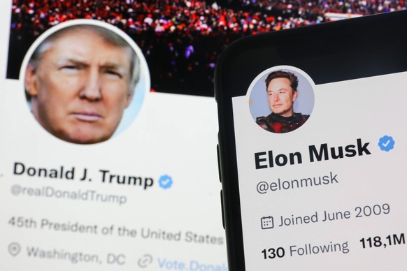 Donald Trump And Elon Musk Twitter Photo Illustrations Donald Trump Twitter account displayed on a laptop screen and Elon Musk Twitter account displayed on a phone screen are seen in this illustration ...