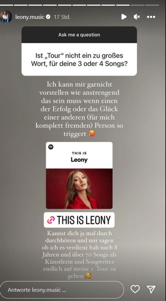 Leony antwortet auf eine provokante Frage.