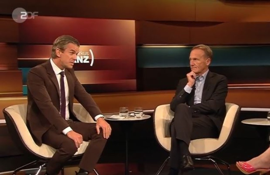 ZDF-Moderator Markus Lanz im Gespräch mit BVB-Boss Watzke.