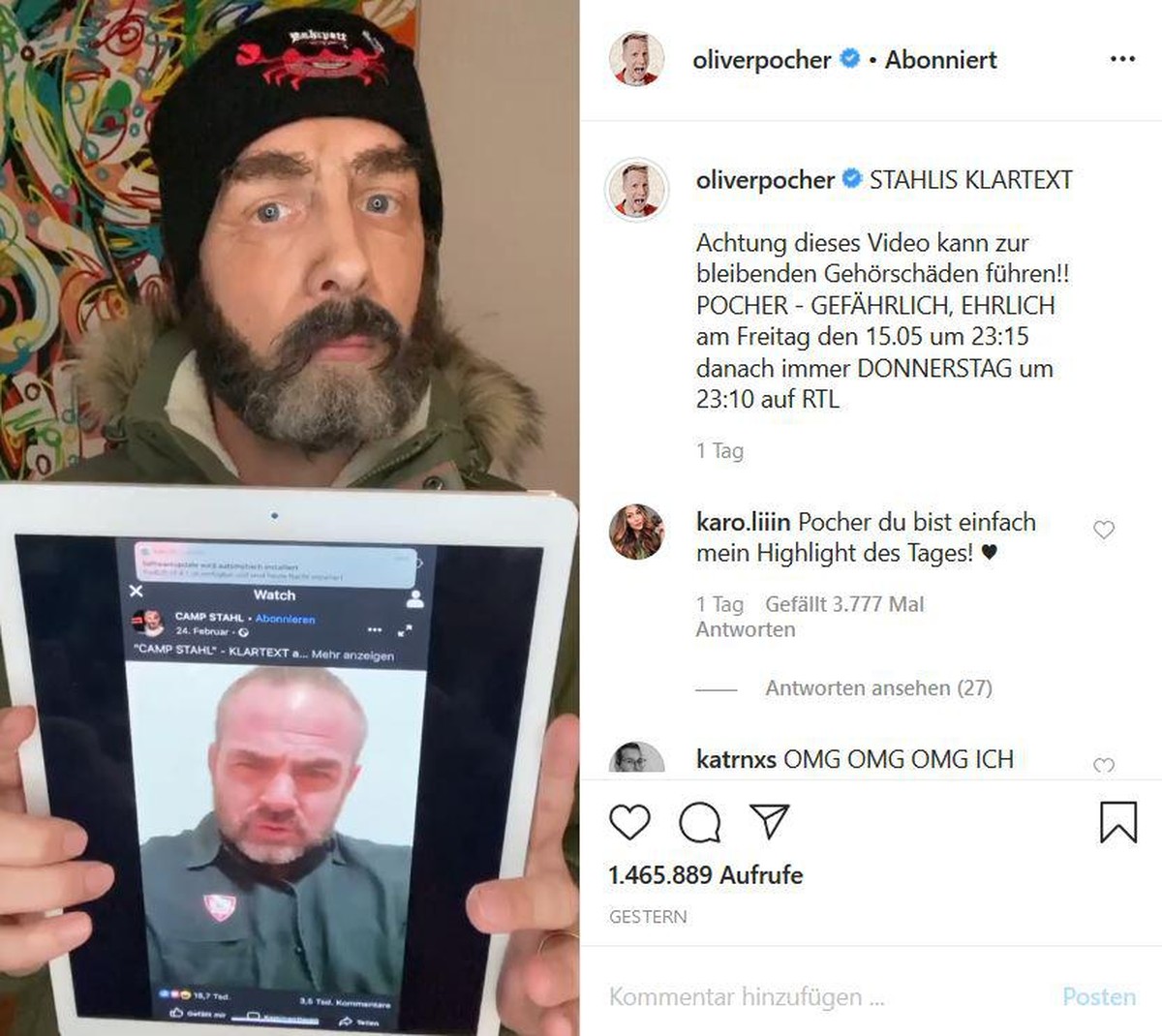 Oliver Pocher (oben) in seiner Carsten-Stahl-Parodie.
