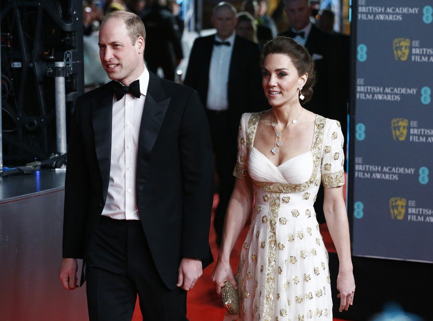 Prince William, Duke of Cambridge and Catherine, Duchess of Cambridge arrive at the British Academy of Film and Television Awards (BAFTA) at the Royal Albert Hall in London, Britain, February 2, 2020. ...