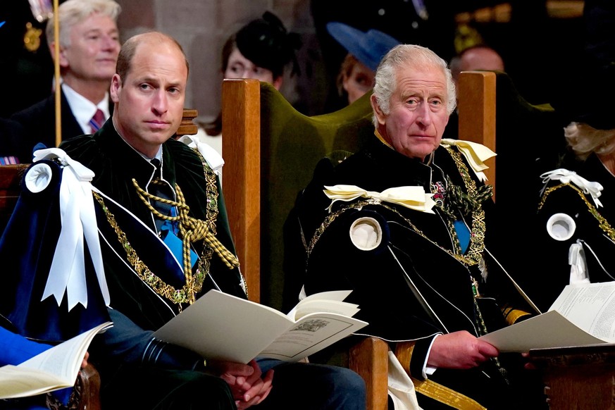 EDINBURGH, SCOTLAND - JULY 05: Prince William, Prince of Wales, known as the Duke of Rothesay while in Scotland and King Charles III attend the National Service of Thanksgiving and Dedication for King ...