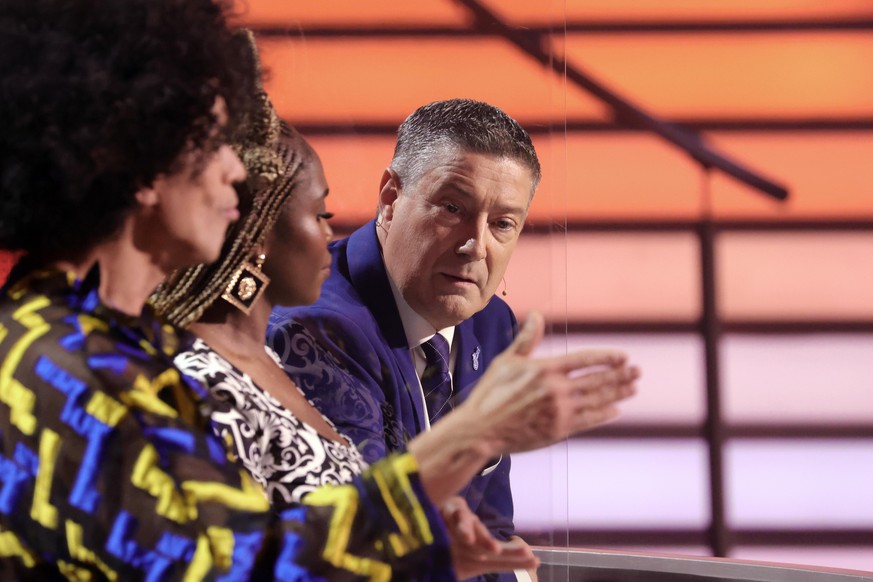 COLOGNE, GERMANY - MAY 14: Jurors Jorge Gonzalez, Motsi Mabuse and Joachim Llambi react during the 10th show of the 14th season of the television competition &quot;Let&#039;s Dance&quot; on May 14, 20 ...