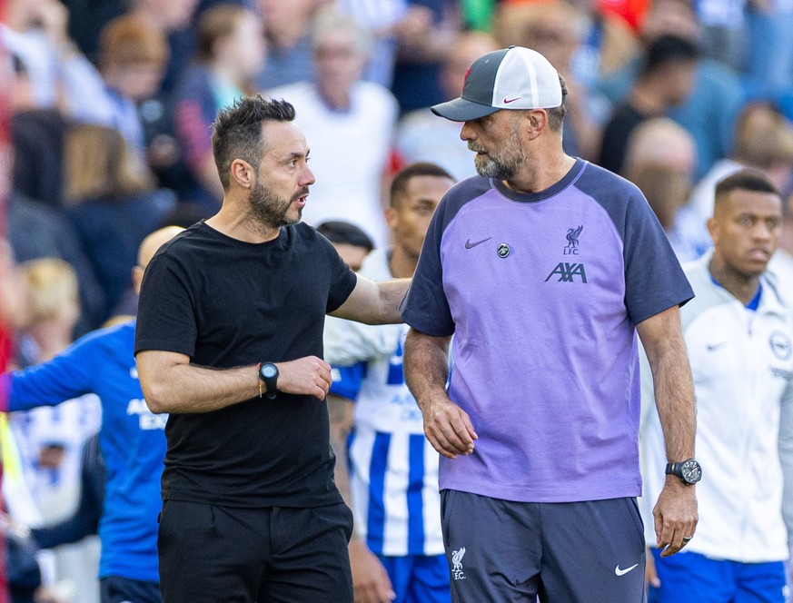 Football - FA Premier League - Brighton &amp; Hove Albion FC v Liverpool FC BRIGHTON &amp; HOVE, ENGLAND - Sunday, October 8, 2023: Liverpool s manager J