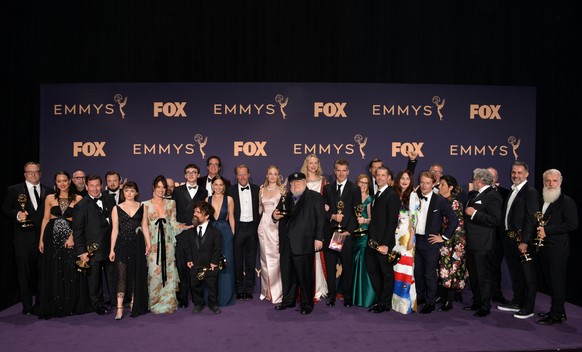 The cast and crew of Game of Thrones, winner of the award for Outstanding Drama Series for Game of Thrones appear backstage during the 71st annual Primetime Emmy Awards held at the Microsoft Theater i ...