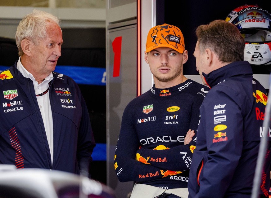 SPA - Helmut Marko Red Bull Racing, Max Verstappen Red Bull Racing and Christian Horner Red Bull Racing ahead of the Grand Prix of Belgium at the Circuit de Spa-Francorchamps. ANP SEM VAN DER WAL F1 G ...