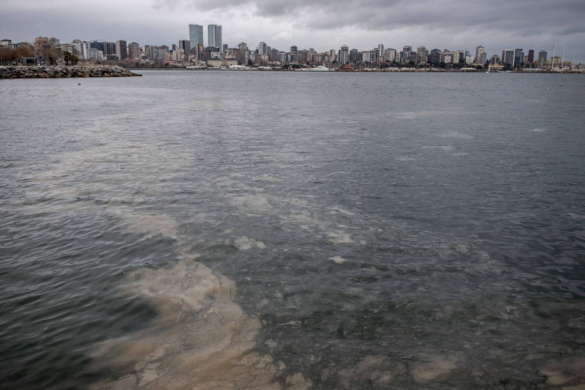 January 14, 2025, Istanbul, Turkey: Mucilage seen on the sea surface at the Moda coast. The mucilage that threatened the Marmara Sea, which emerged in 2021 and was cleaned as a result of intensive eff ...