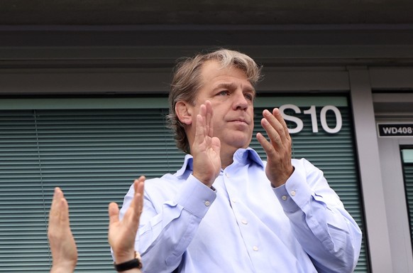 Chelsea owner Todd Boehly applauds from the stands before the English Premier League soccer match between Chelsea and Tottenham Hotspur at Stamford Bridge Stadium in London, Sunday, Aug. 14, 2022. (AP ...