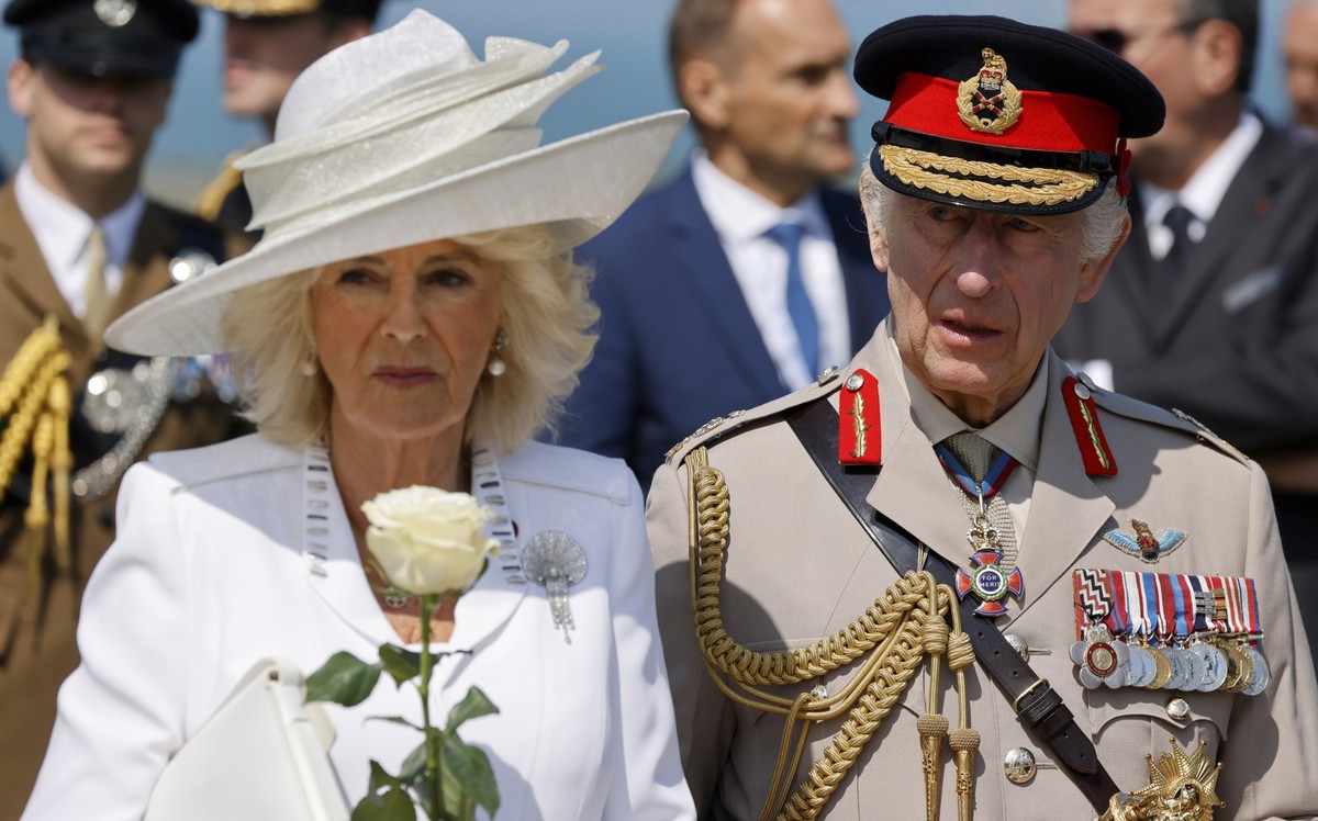 Britain&#039;s King Charles III and Britain&#039;s Queen Camilla attend a commemorative ceremony marking the 80th anniversary of the World War II D-Day&quot; Allied landings in Normandy, at the World  ...