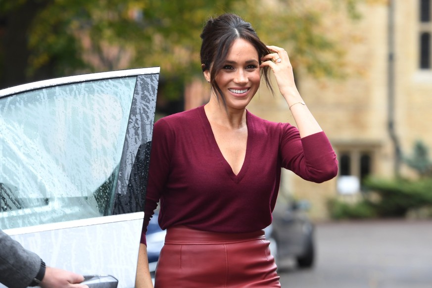 WINDSOR, UNITED KINGDOM - OCTOBER 25: Meghan, Duchess of Sussex attends a roundtable discussion on gender equality with The Queens Commonwealth Trust (QCT) and One Young World at Windsor Castle on Oct ...