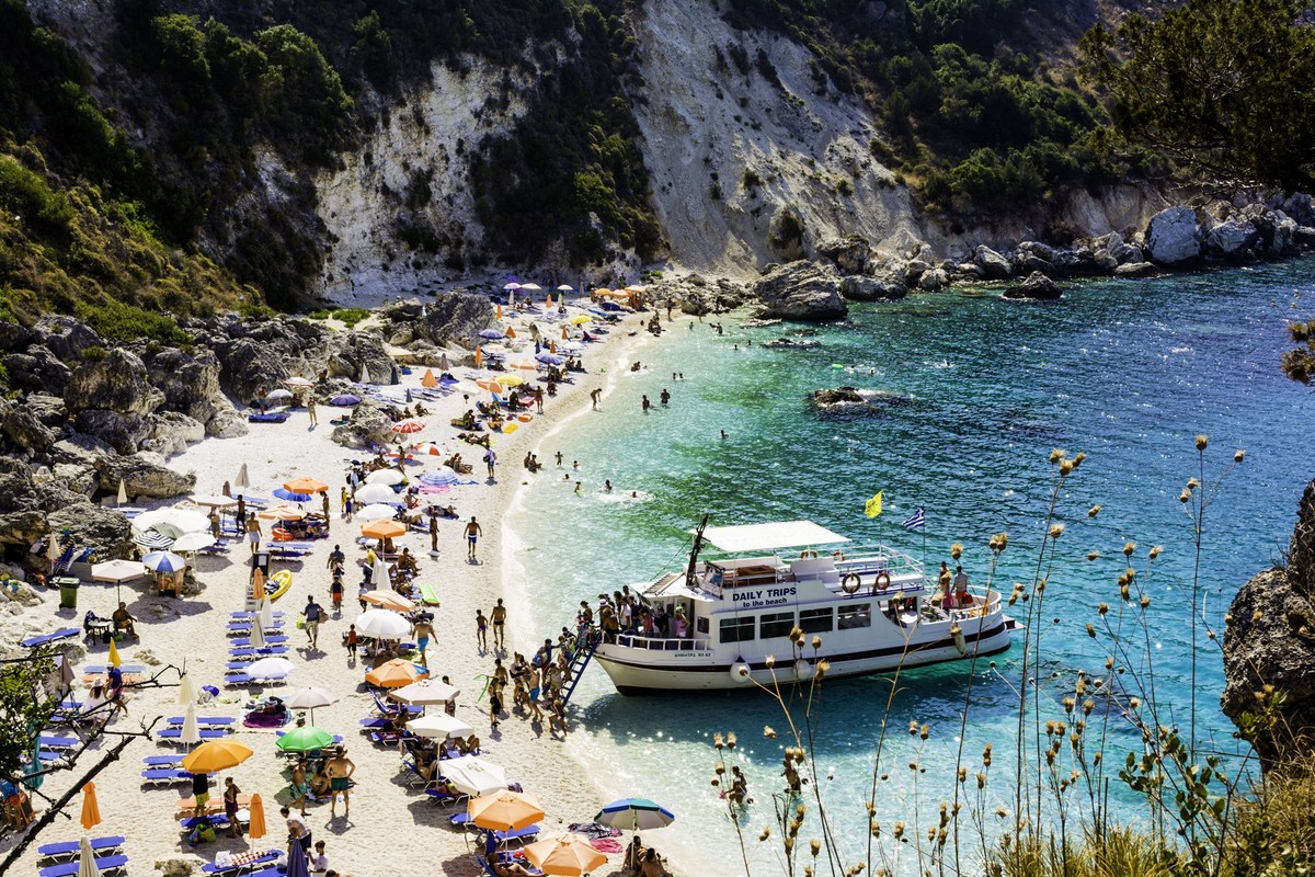 RECORD DATE NOT STATED EDITORIAL: LEFKADA ISLAND, AGIOFILLI BEACH, 29 AUGUST 2016, GREECE - summer holidays, many people on the beach, sea swimming , 22782594.jpg, beach, Agiofilli, lefkada, island, g ...