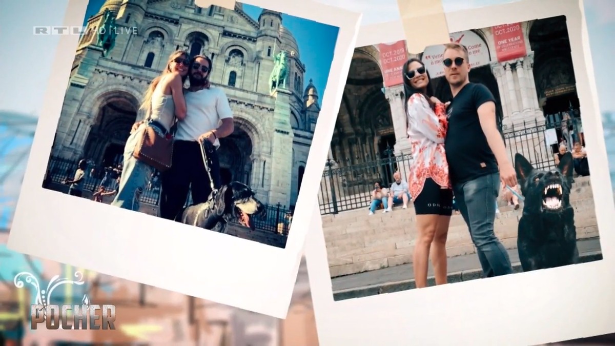 Oliver Pocher und seine Frau Amira Pocher (r.) stellen ein Foto von Heidi Klum und Tom Kaulitz (l.) nach.