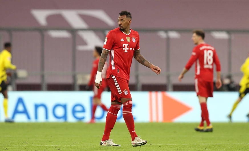 Fussball 1. Bundesliga / FC Bayern Muenchen - Borussia Dortmund 4:2 Jerome BOATENG M, enttaeuscht, enttäuscht, Enttäuschung, Enttaeuschung Fussball 1. Bundesliga Saison 2020/2021, 24.Spieltag, Spielta ...