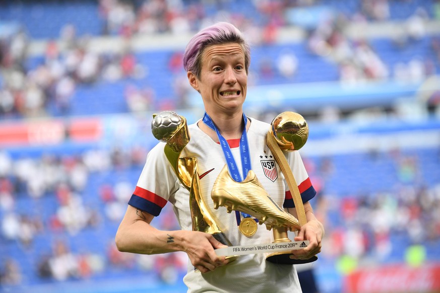 July 7, 2019 - Lyon, France - Megan Rapinoe (Reign FC) of United States whit her trophys celebrates after winning the 2019 FIFA Women s World Cup France Final match between The United State of America ...