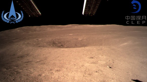 In this photo provided Jan. 3, 2019, by China National Space Administration via Xinhua News Agency, the first image of the moon&#039;s far side taken by China&#039;s Chang&#039;e-4 probe. A Chinese sp ...