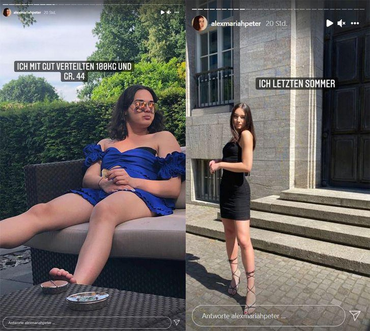 Alex Mariah zeigt ihren Followern zwei Vergleichsfotos.