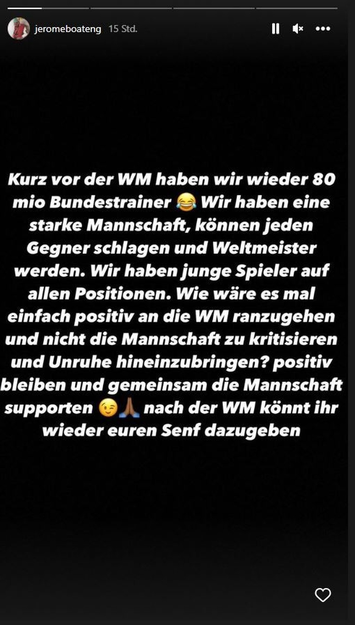 Jérôme Boateng macht seinem Ärger in seiner Instagram-Story Luft.