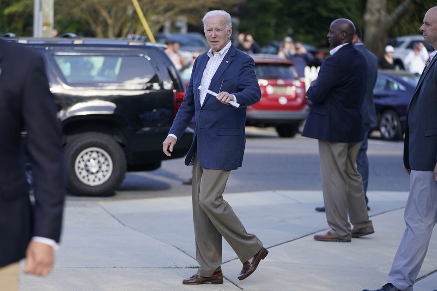 President Joe Biden walks from St. Edmond Roman Catholic Church after attending Mass in Rehoboth Beach, Del., Saturday, April 15, 2023. (AP Photo/Carolyn Kaster)
