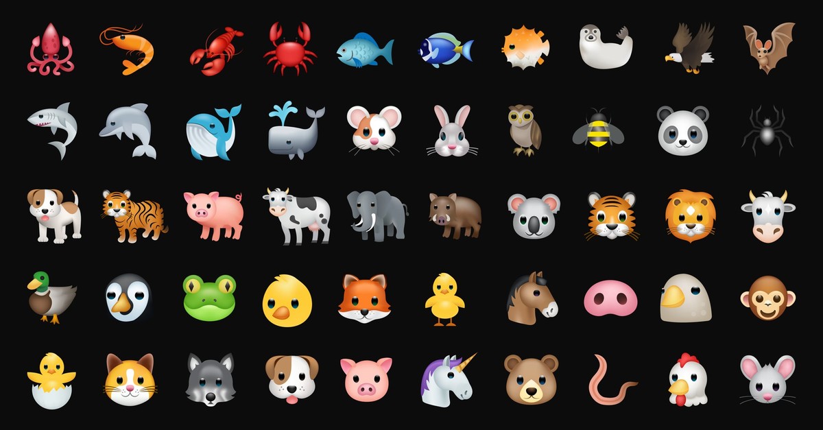 Animals vector emoji illustration set isolated on background. 3d illustration.