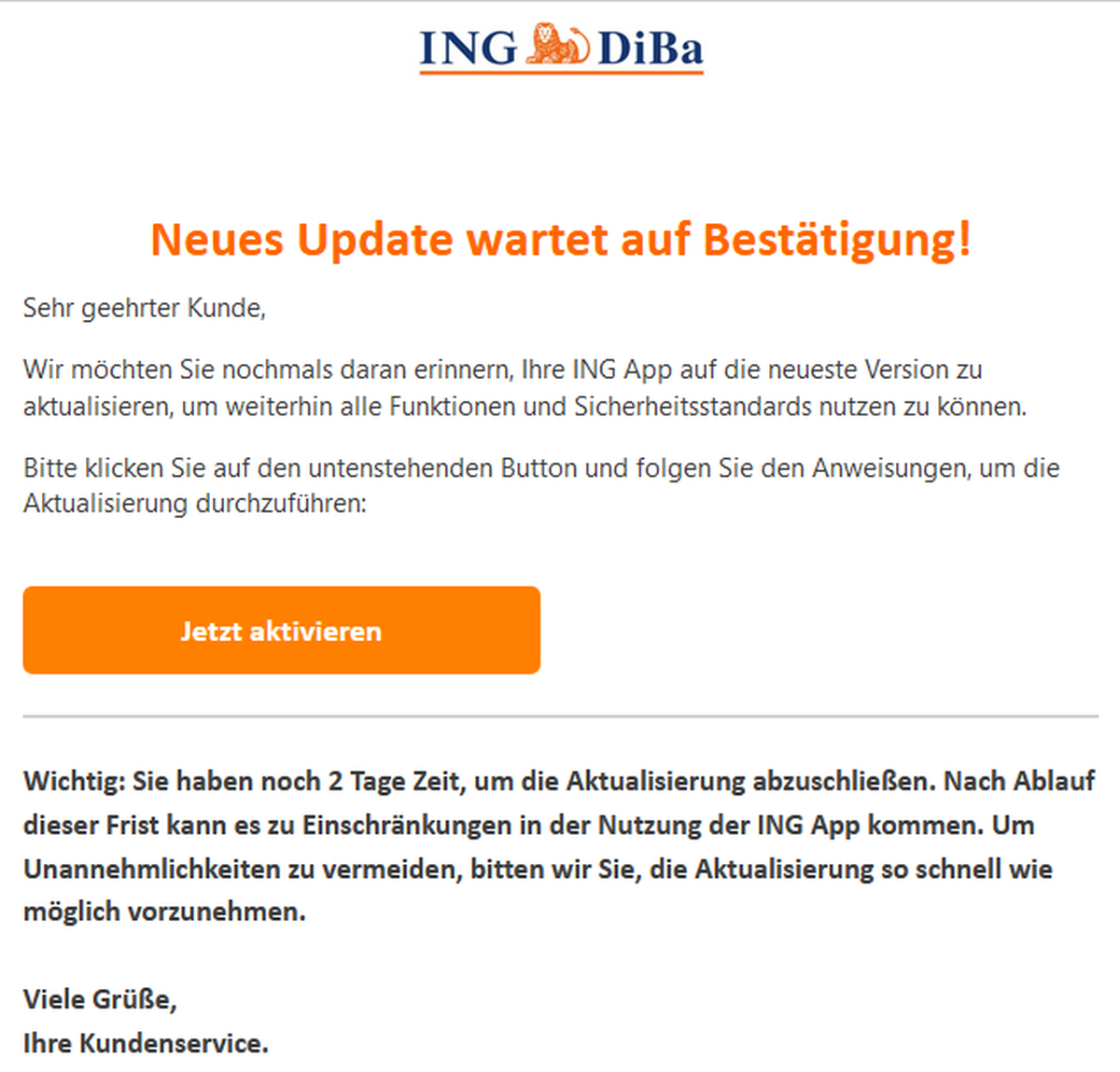 So sieht die Phishing-Mail aus.