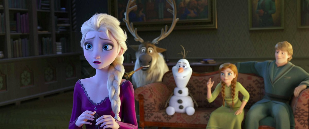 FROZEN II, aka FROZEN 2, from left: Elsa voice: Idina Menzel, Sven, Olaf voice: Josh Gad, Anna voice: Kristen Bell, Kristoff voice: Jonathan Groff, 2019. Walt Disney Studios Motion Pictures / courtesy ...