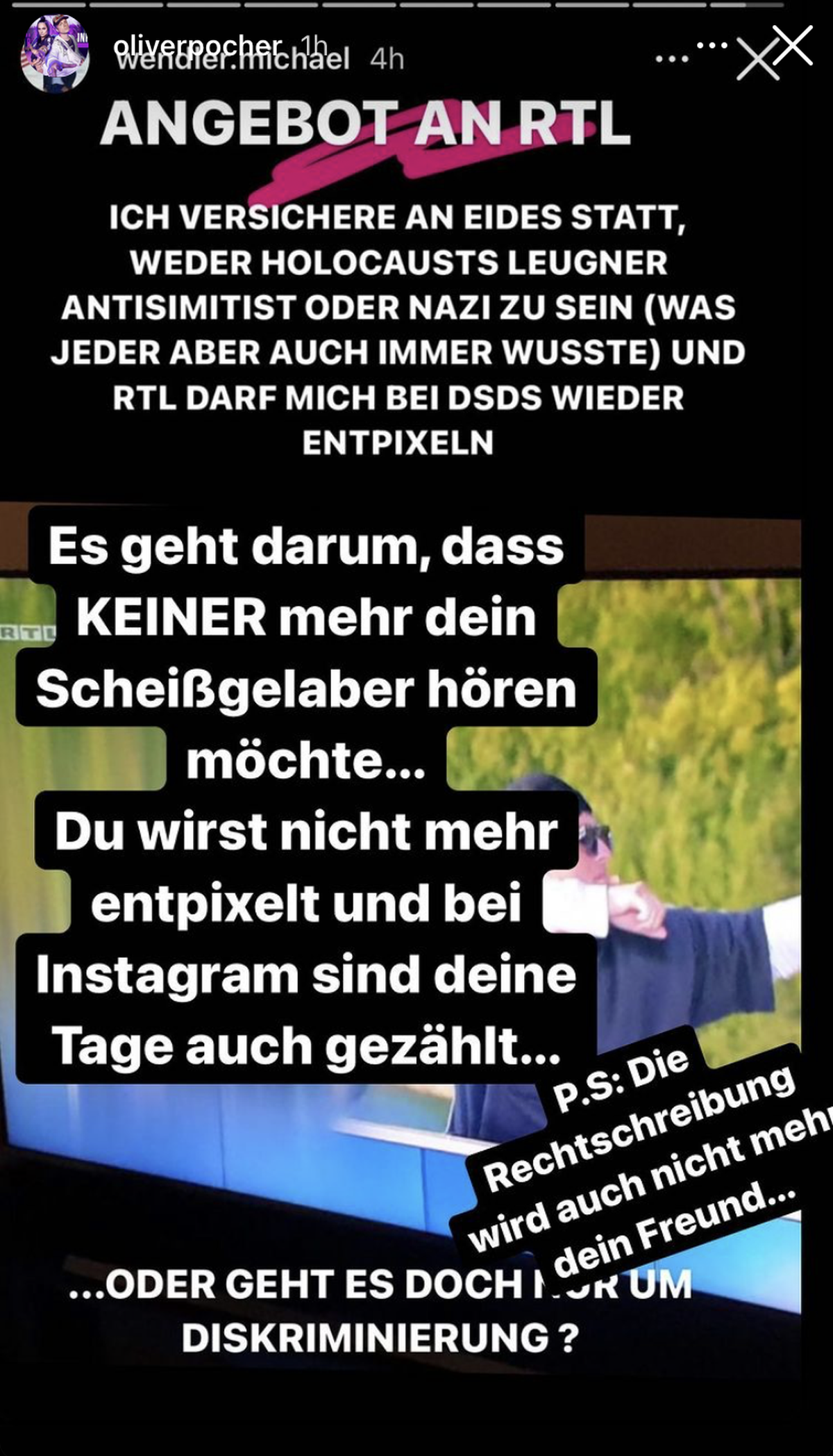 Oliver Pocher teilte Wendlers Nachricht auch damals in seiner Story.