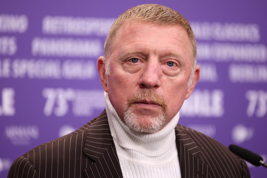 BERLIN, GERMANY - FEBRUARY 19: Boris Becker speaks on stage at the &quot;Boom! Boom! The World vs. Boris Becker&quot; press conference during the 73rd Berlinale International Film Festival Berlin at G ...