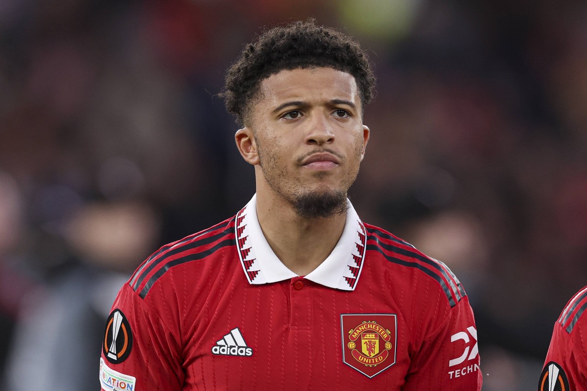 Football - 2022 / 2023 UEFA Europa League - Quarter-Final - Manchester United, ManU vs Sevilla - Old Trafford - Thursday 13th April 2023 Jadon Sancho of Manchester United PUBLICATIONxNOTxINxUK