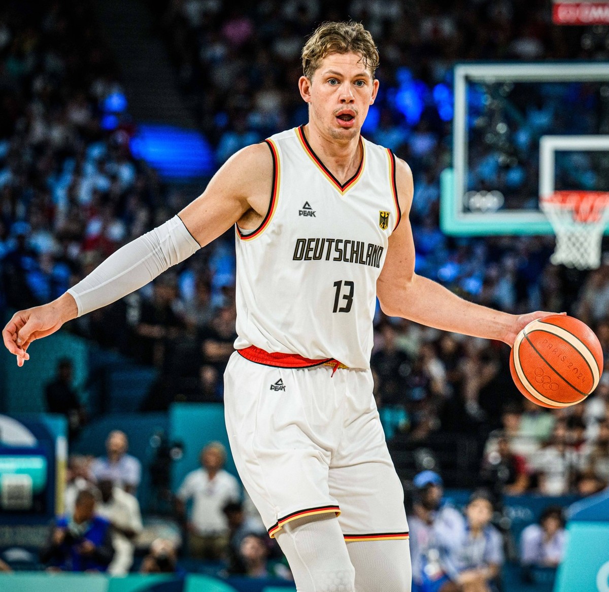 Moritz Wagner Germany controls the Ball during the Mens Basketball Bronze Medal match between Germany and Serbia on Day 15 of the Olympic Games, Olympische Spiele, Olympia, OS Paris 2024 at Bercy Aren ...