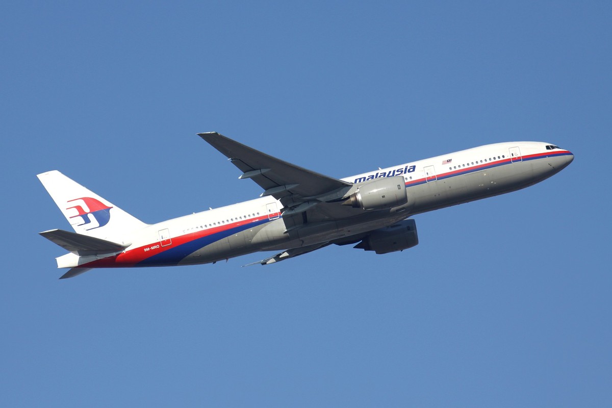 Malaysia Airlines Boeing 777-200, Malaysia Airlines Boeing 777-200 with registration 9M-MRO airborne at Frankfurt Airport. This aircraft disappeared on flight MH370 on 8 March 2014.