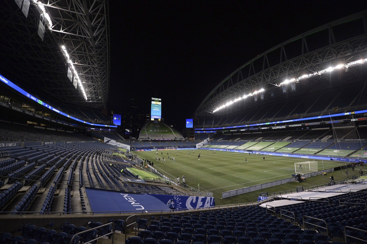 SEATTLE, WA - NOVEMBER 24: A look at the newly branded Lumen Field during a MLS, Fussball Herren, USA Cup Playoff match between the Seattle Sounders and LAFC on November 24, 2020, at Lumen Field in Se ...