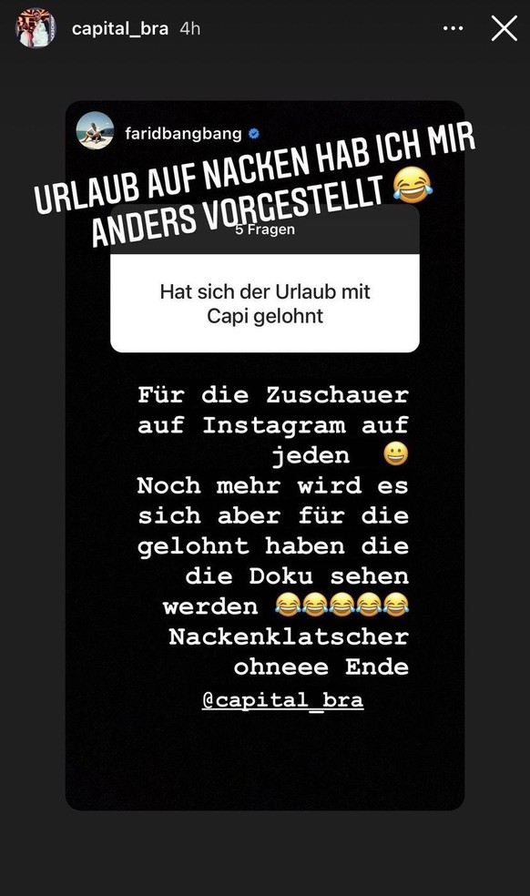 Auch Capital Bra reagierte auf Farids Instagram-Story.