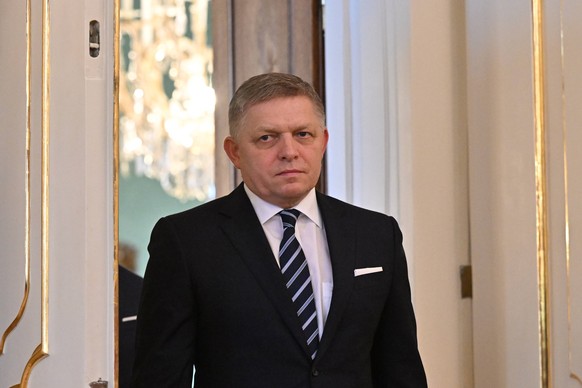 Future Slovak Prime Minister Robert Fico comes to the Presidential Palace for the appointment of his government by Slovak President Zuzana Caputova, in Bratislava, Slovakia, on October 25, 2023. CTKxP ...
