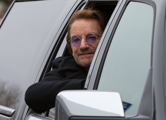 April 14, 2018 - Laval, Quebec, Canada - U2 lead singer BONO meeting his fans at Place Bell Arena. Fans waited up to 8-hrs in freezing temperatures to see their idol. U2 are based in Laval for the nex ...