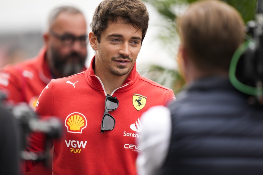 6. April 2024, Japan, Suzuka: Motorsport: Formel-1-Weltmeisterschaft, Großer Preis von Japan, Suzuka Circuit, 3. Freies Training: Ferrari-Pilot Charles Leclerc aus Monaco trifft ein.  Foto: Hiro Komae/AP/dp...