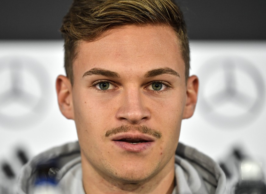 Germany's Joshua Kimmich talks to the media at a press conference prior the UEFA Nations League soccer match between Germany and The Netherlands, Sunday, Nov. 18, 2018. (AP Photo/Martin Meissner)