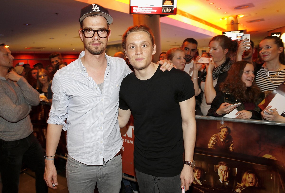 MUNICH, GERMANY - MARCH 29: Joko Winterscheidt (L) and Matthias Schweighoefer pose during the 'The Nanny' Munich presentation at Mathaeser Filmpalast on March 29, 2015 in Munich, Germany. (P ...