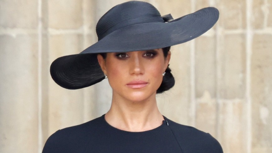 Meghan, Duchess of Sussex is seen during The State Funeral Of Queen Elizabeth II at Westminster Abbey on September 19, 2022 in London, England. Elizabeth Alexandra Mary Windsor was born in Bruton Stre ...