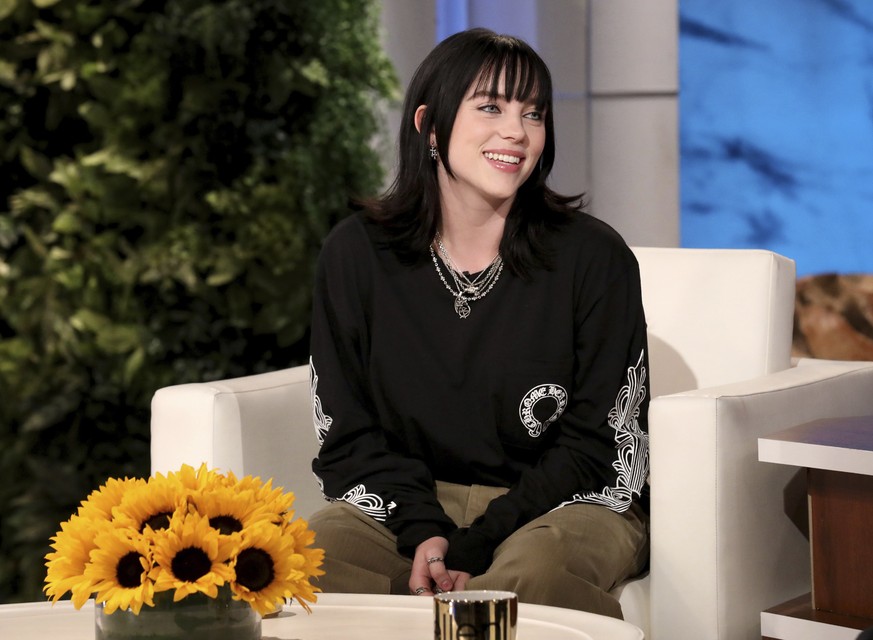 In this photo released by Warner Bros., singer Billie Eilish appears at the final taping of &quot;The Ellen DeGeneres Show&quot; at the Warner Bros. lot in Burbank, Calif. (Michael Rozman/Warner Bros. ...