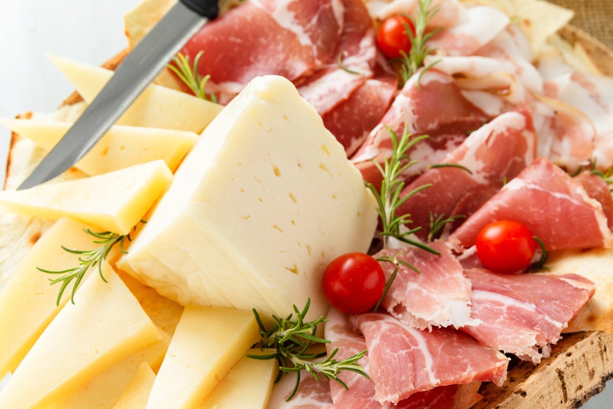 Tray of typical cold cuts and cheeses from Sardinia, Italy