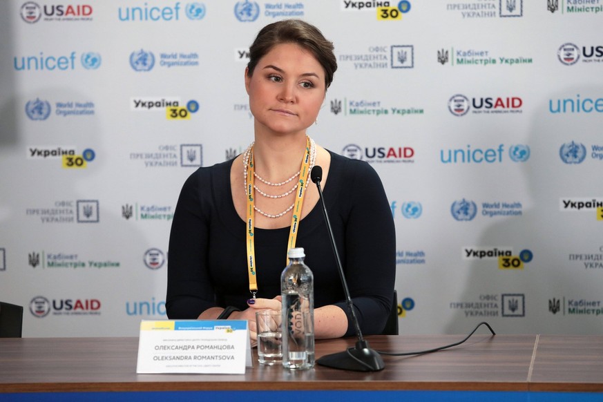KYIV, UKRAINE - FEBRUARY 10, 2021 - Executive director of the Center for Civil Liberties Oleksandra Romantsova is pictured during a briefing held on the sidelines of the Ukraine 30. Coronavirus: Chall ...