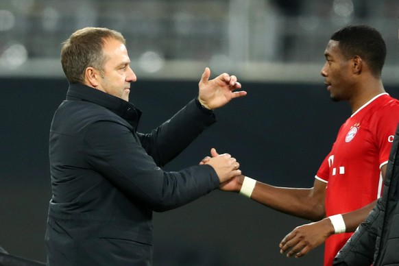 Schlussjubel, Trainer Hans-Dieter "Hansi " FLICK (M) und David ALABA (M), Jubel, jubeln, Freude, cheers, Fussball 1. Bundesliga, 7. Spieltag, Borussia Dortmund (DO) - FC Bayern Muenchen (M) ...