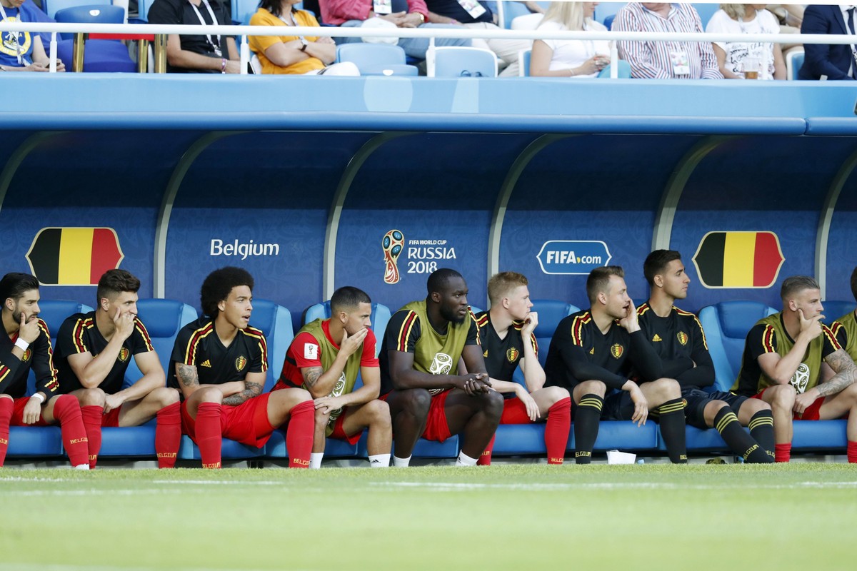 (l-r) Yannick Carrasco of Belgium, Thomas Meunier of Belgium, Axel Witsel of Belgium, Eden Hazard of Belgium, Romelu Lukaku of Belgium, Kevin De Bruyne of Belgium, during the 2018 FIFA World Cup WM We ...