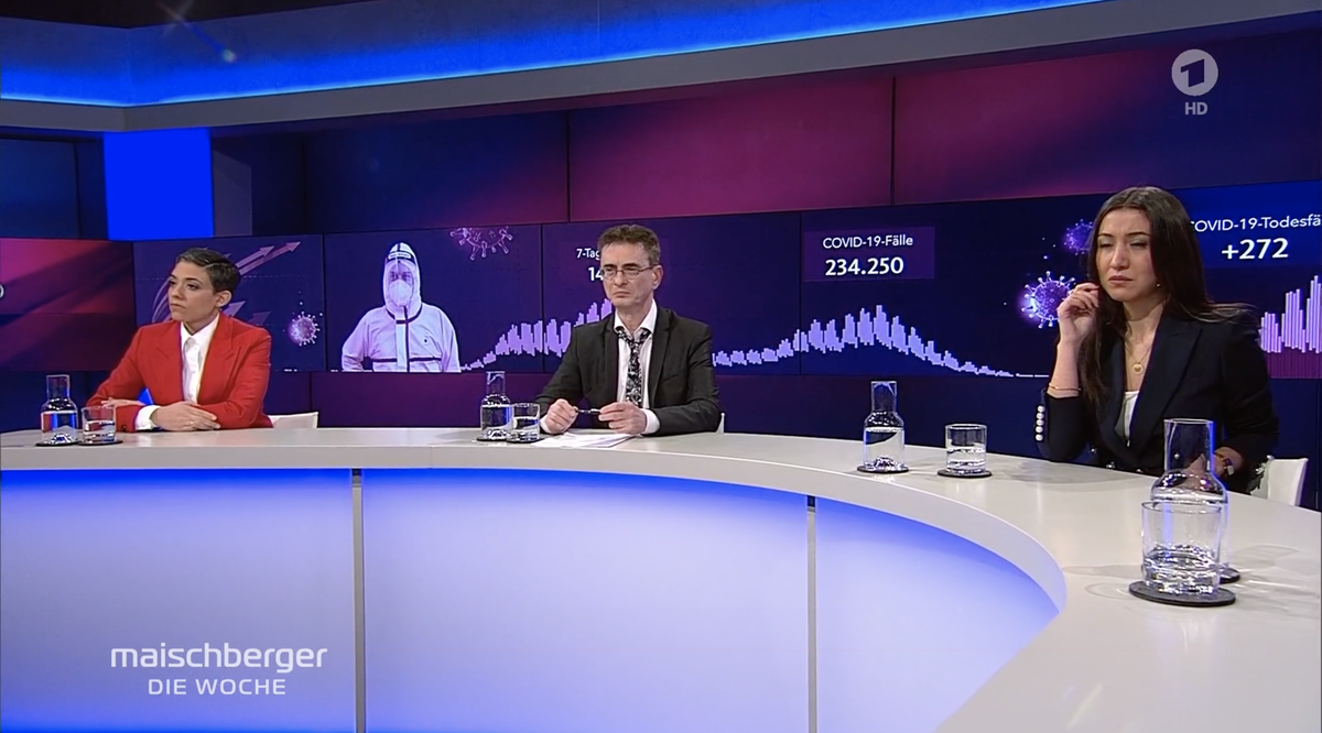 Maischbergers Experten: Katharina Hamberger, Mathias Richling und Alev Doğan (v. li.).