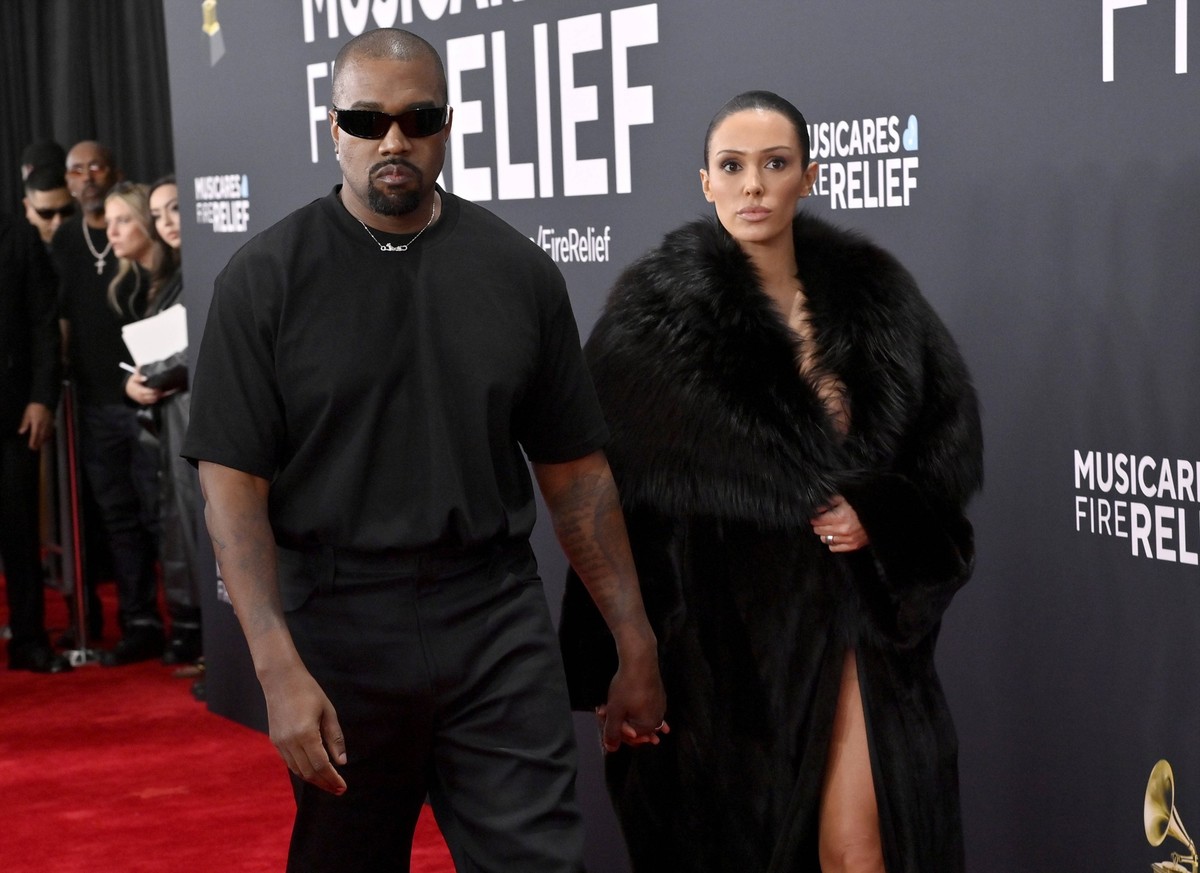 Kanye West and Bianca Censori arrive for the 67th Annual Grammy Awards at Crypto.com Arena in Los Angeles on February 2, 2025. The awards ceremony will honor the best recordings, compositions, and art ...